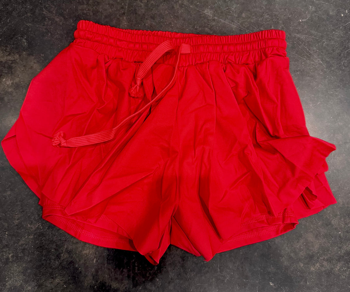 Girls Flowy Red Butterfly Shorts-Ready for Pickup/RTS