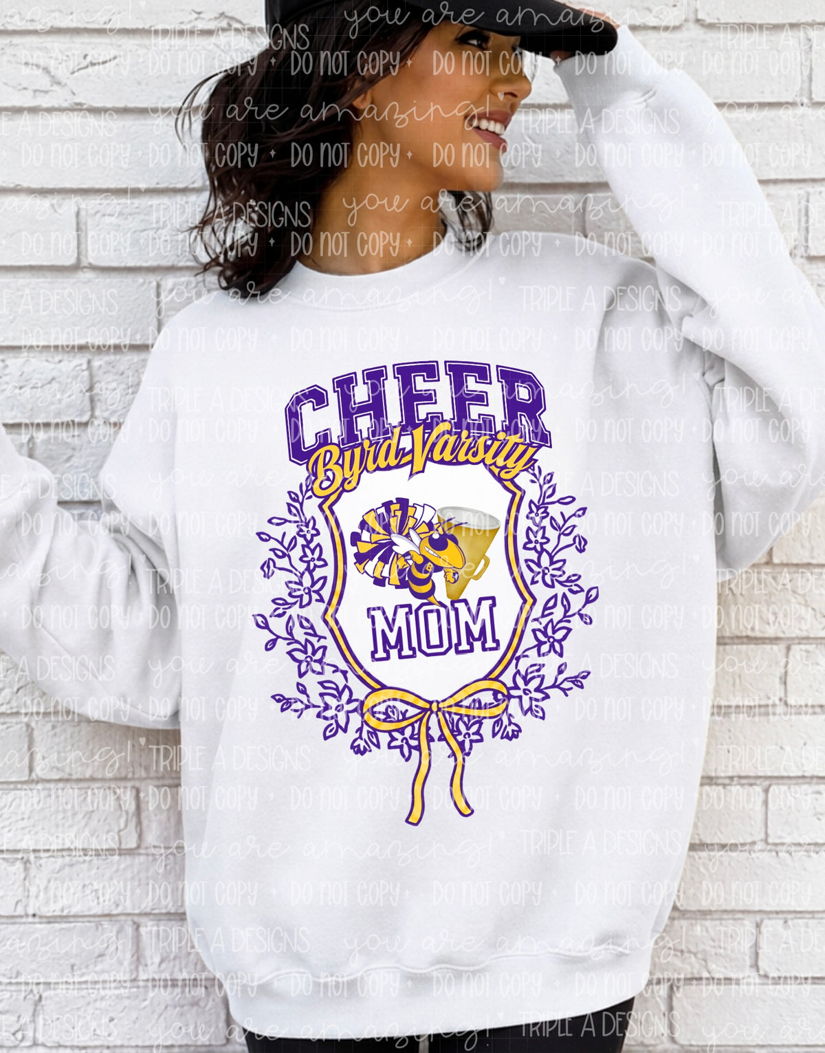 Byrd Varsity Cheer Mom Coquette Floral Design- Short Sleeve Tee, Long Sleeve Tee, Sweatshirt