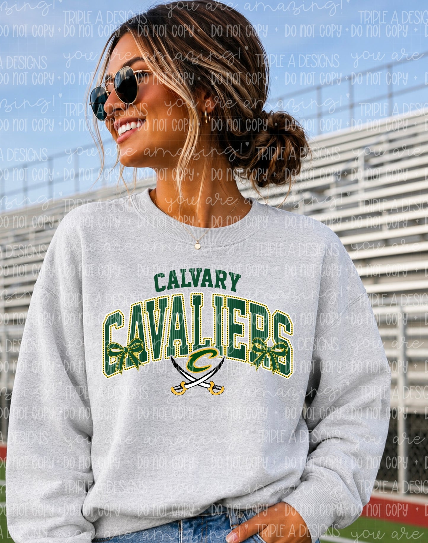 Calvary Cavaliers Mascot Bows Design- Short Sleeve Tee, Long Sleeve Tee, Sweatshirt