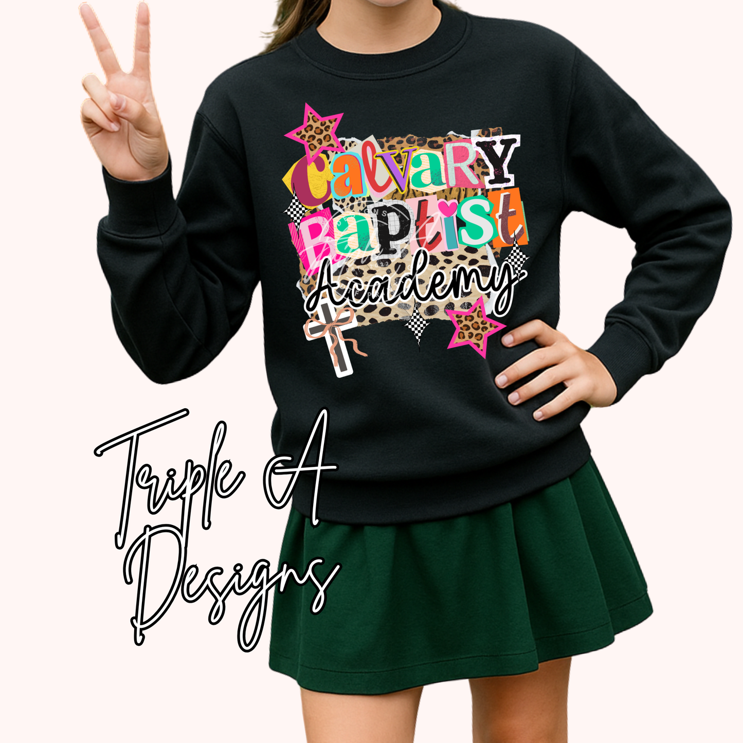 Calvary Baptist Academy Trendy Preppy Jesus Design - Short Sleeve Tee, Long Sleeve Tee, Sweatshirt