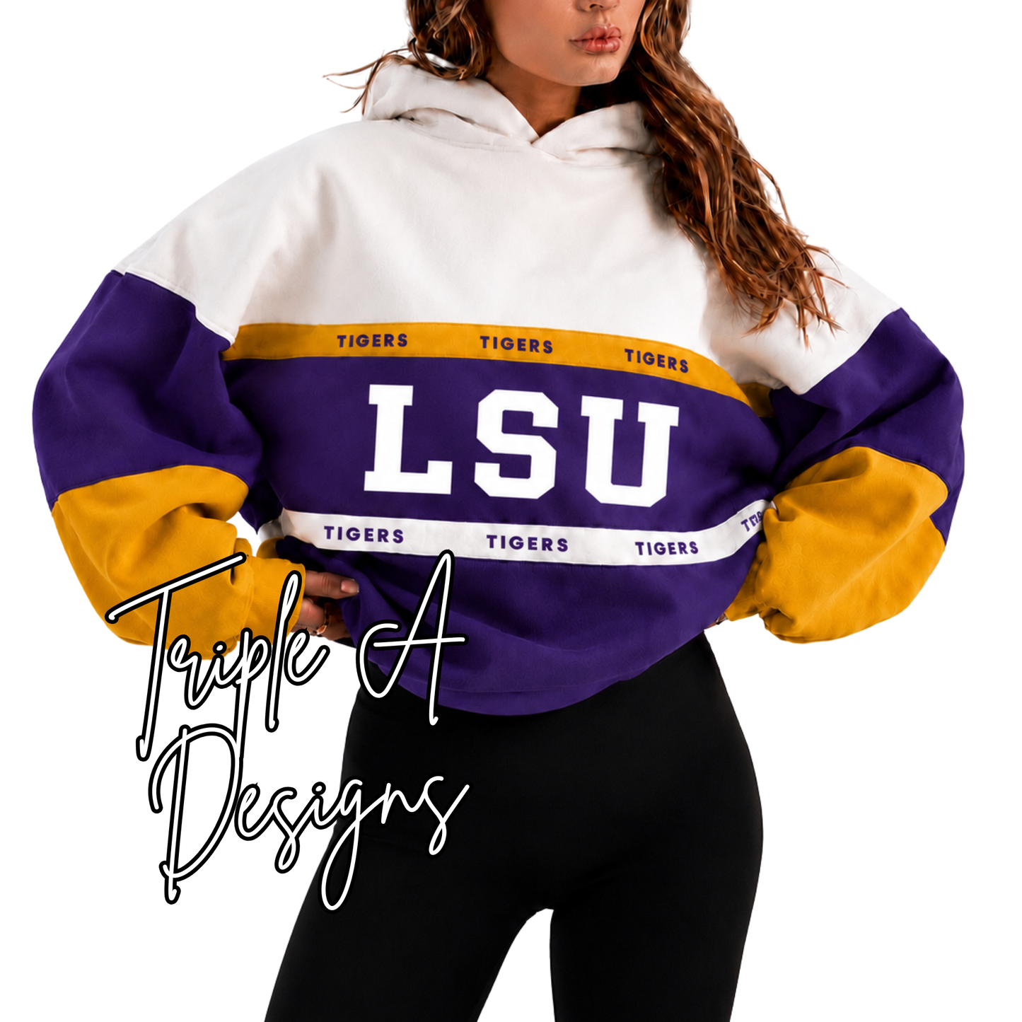PRE-ORDER (ENDS July 27th, ETA OCTOBER) LSU Embroidered Color Block Hoodie, Sweatshirt