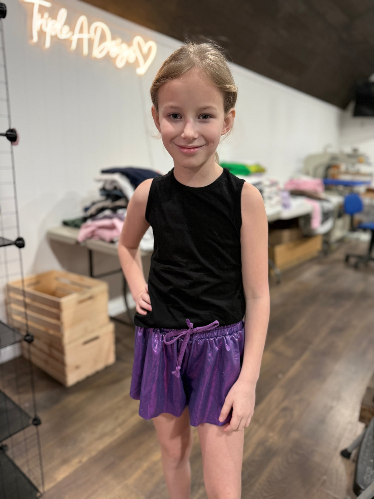 Girls Flowy Shimmer Purple Butterfly Shorts-Ready for Pickup/RTS