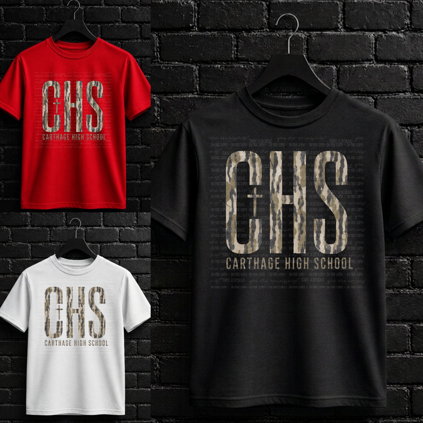 CHS (Carthage) Bottomland Camo- Short Sleeve Tee, Long Sleeve Tee, Sweatshirt