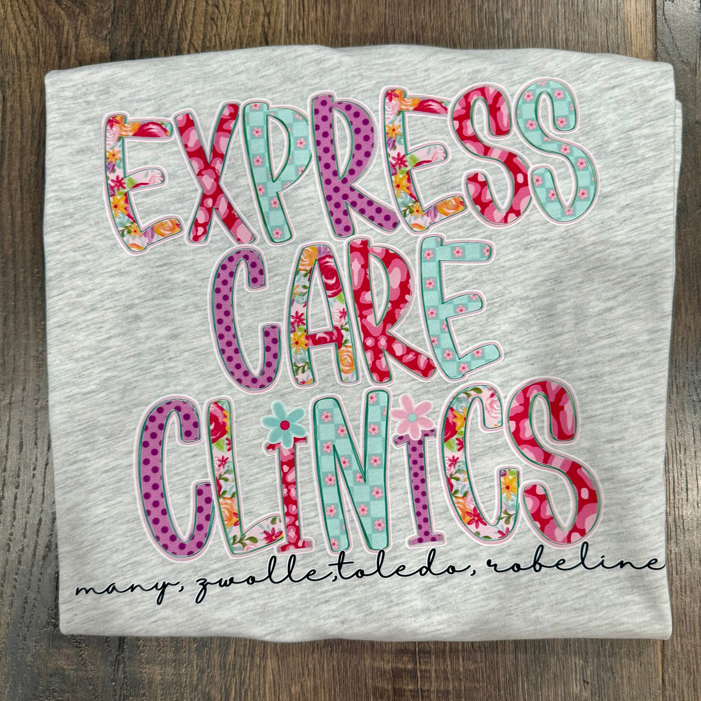 Express Care Clinics Floral Design-Short Sleeve Tee, Long Sleeve Tee, Sweatshirt