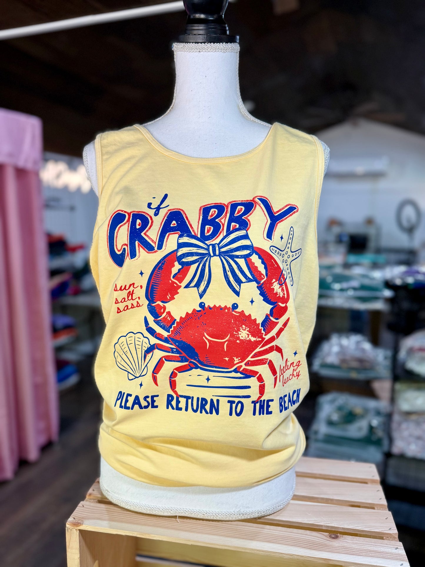 Crabby return to beach- Short Sleeve Tee, Crop, Tank