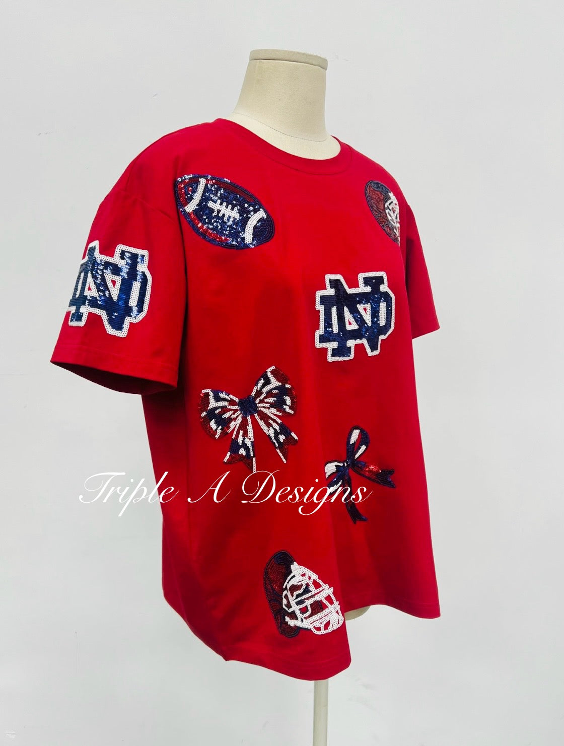 PREORDER *ENDS Sep 2nd* TURNAROUND 3-4 Weeks-ND Football Bow Real Sequins Top-Adult (Triple A Exclusive)
