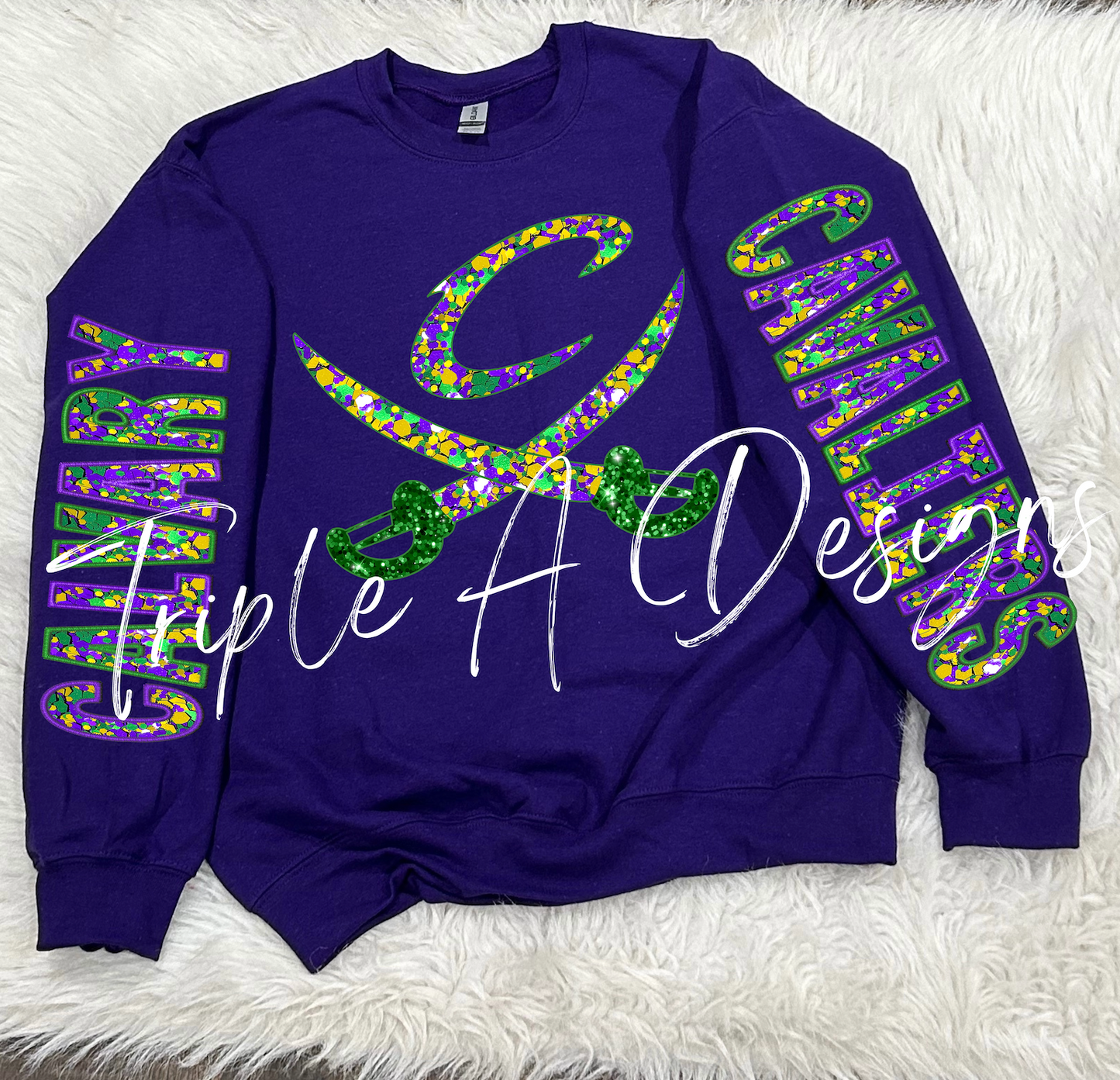 Faux Sequins Mardi Gras Calvary Cavaliers - Long Sleeve Tee, Sweatshirt
