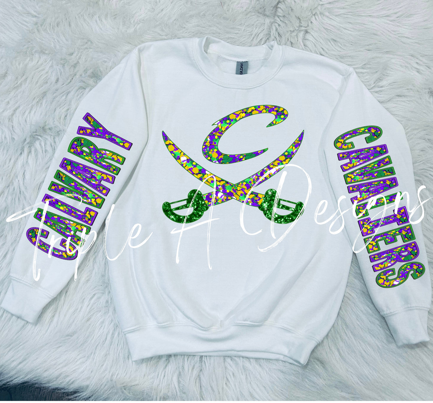 Faux Sequins Mardi Gras Calvary Cavaliers - Long Sleeve Tee, Sweatshirt
