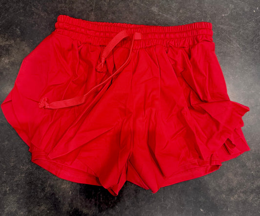 Girls Flowy Red Butterfly Shorts-Ready for Pickup/RTS