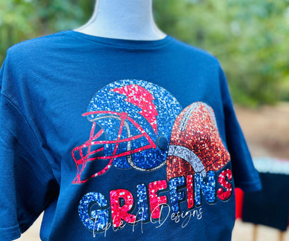 North Desoto Griffins Football Design 003-Faux Sequins- Short Sleeve Tee, Long Sleeve Tee, Sweatshirt, Hoodie