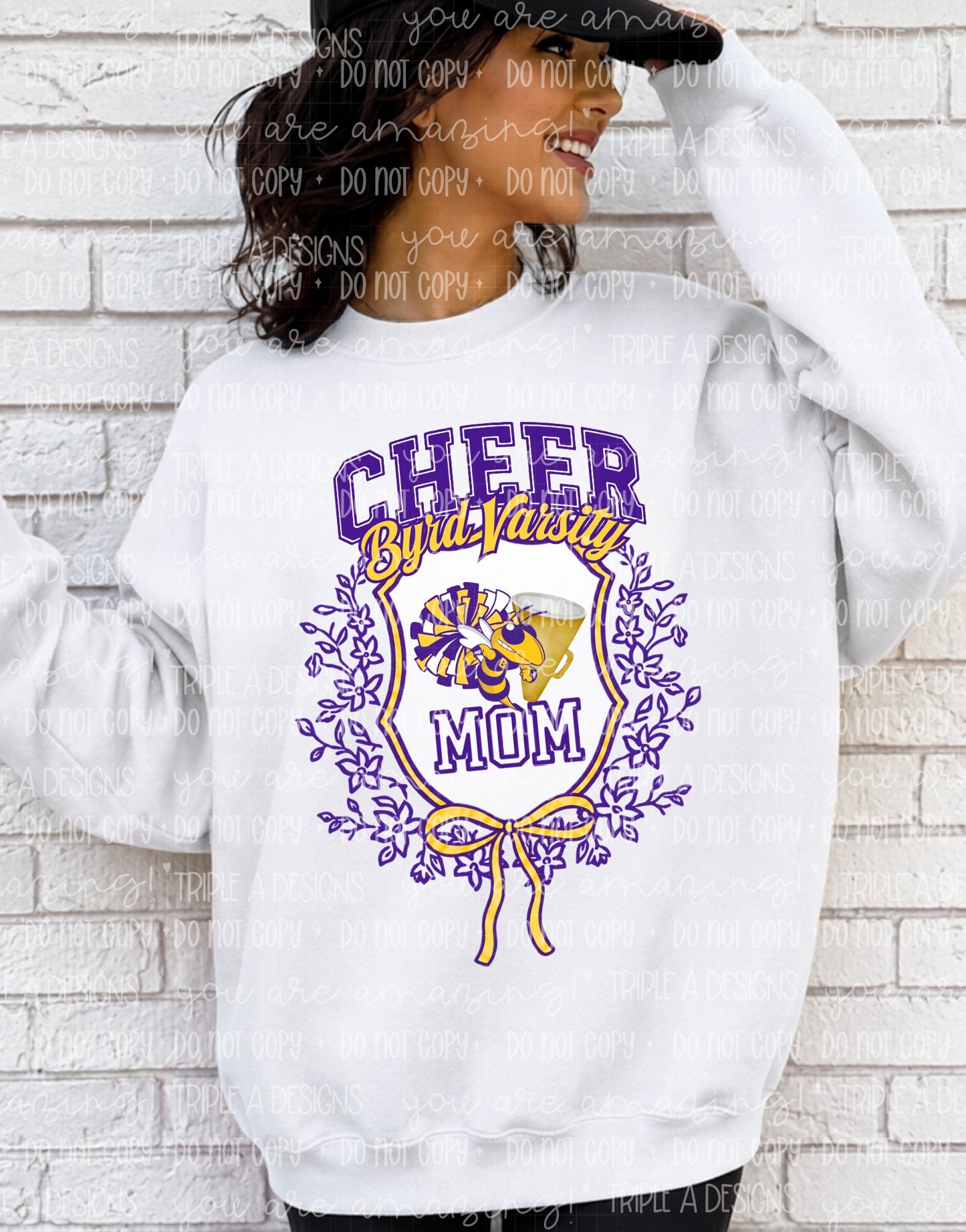 Byrd Varsity Cheer Mom Coquette Floral Design- Short Sleeve Tee, Long Sleeve Tee, Sweatshirt