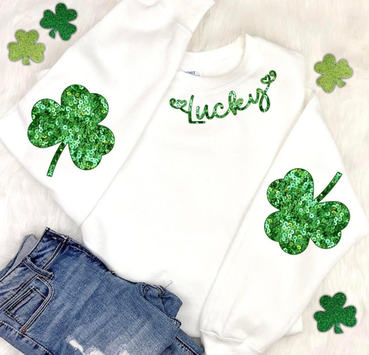 St. Patrick’s Day Faux Sequins Lucky Design - Long Sleeve Tee, Sweatshirt