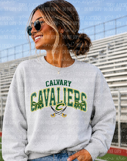Calvary Cavaliers Mascot Bows Design- Short Sleeve Tee, Long Sleeve Tee, Sweatshirt