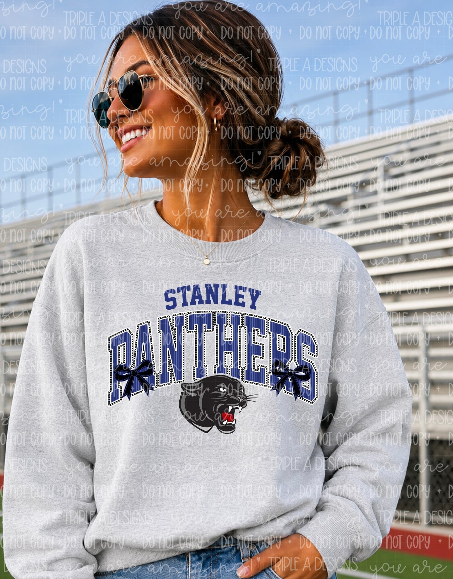 Stanley Panthers Mascot Bows Design- Short Sleeve Tee, Long Sleeve Tee, Sweatshirt
