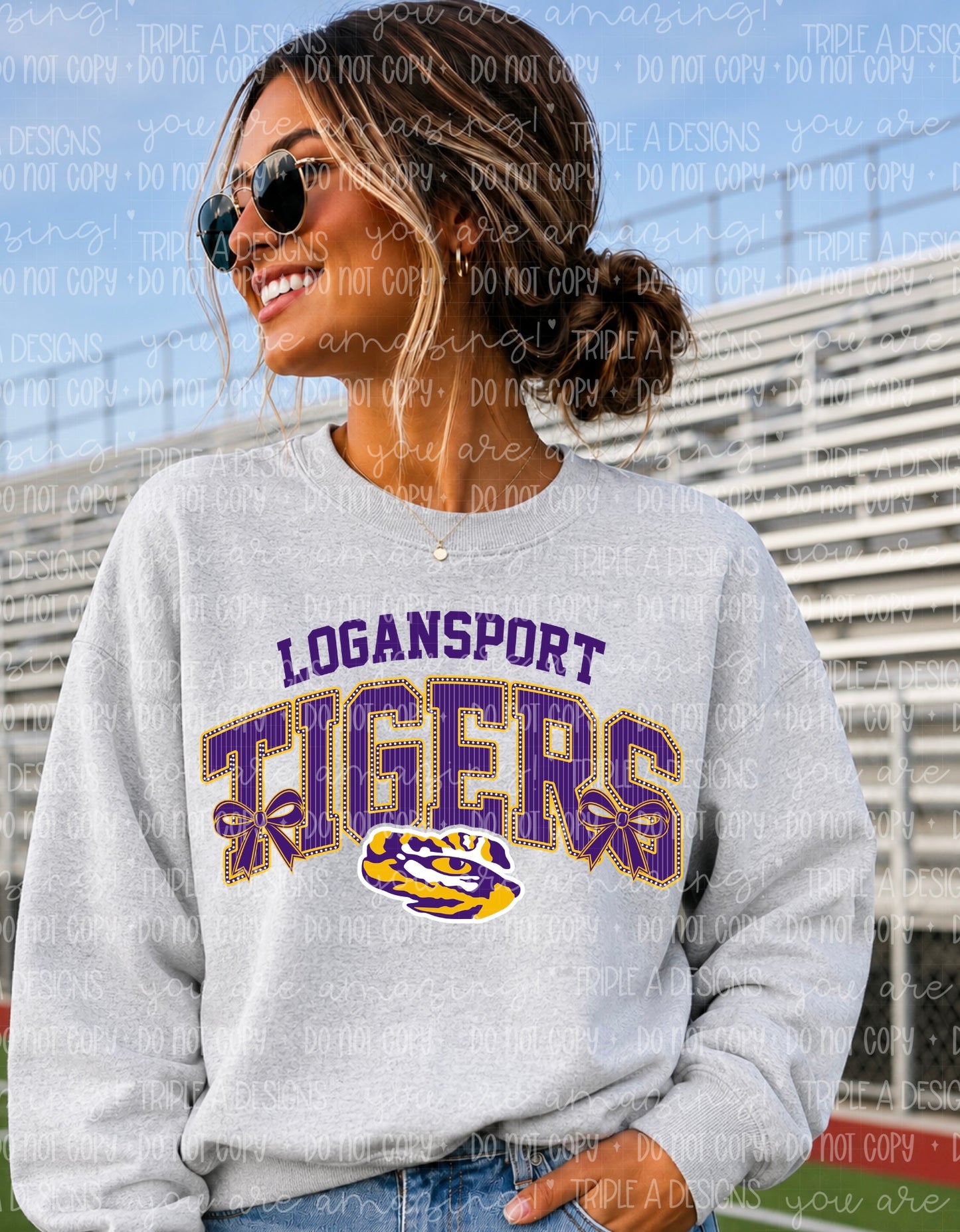 Logansport Tigers Mascot Bows Design- Short Sleeve Tee, Long Sleeve Tee, Sweatshirt