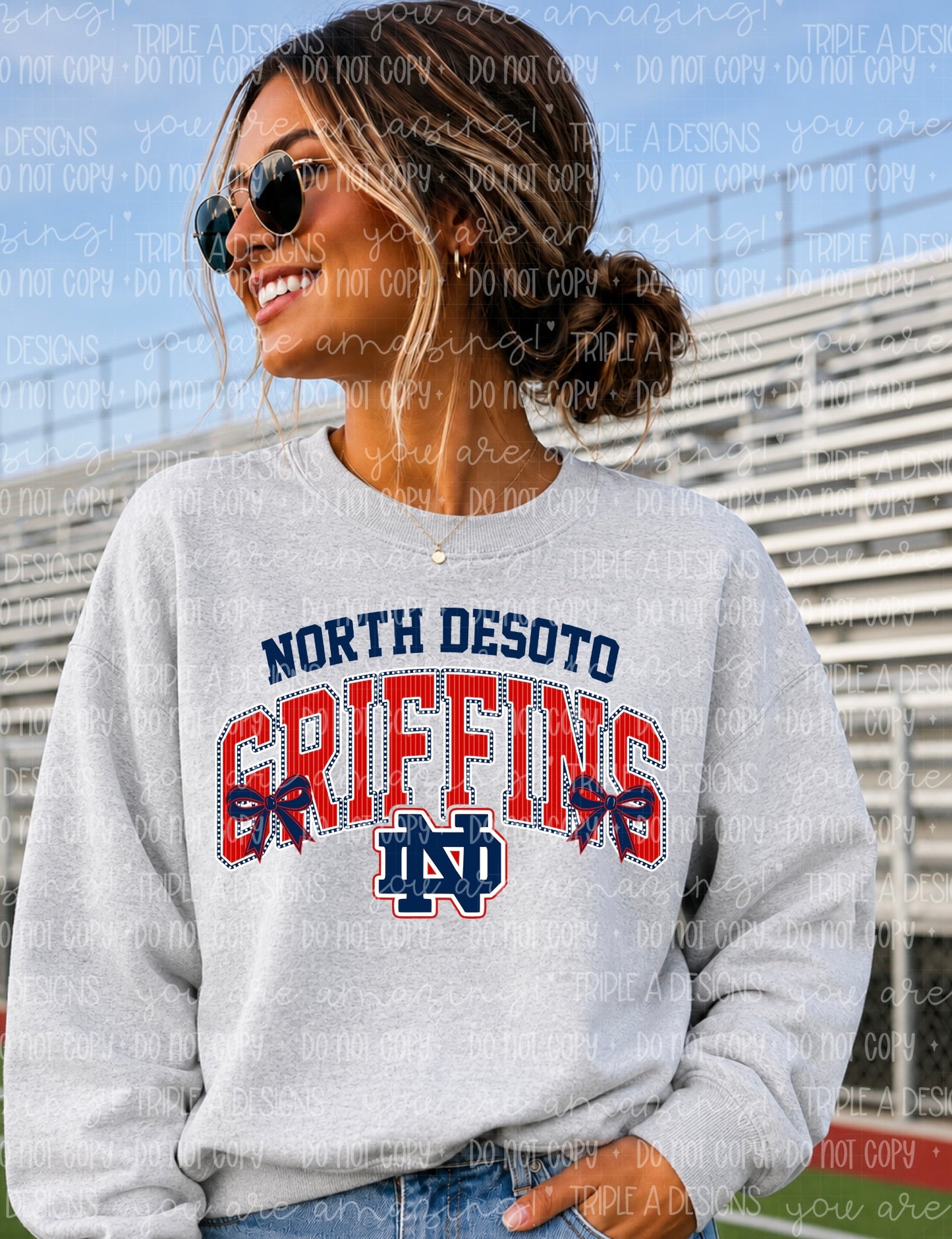 North Desoto Griffins Logo Bows Design- Short Sleeve Tee, Long Sleeve Tee, Sweatshirt