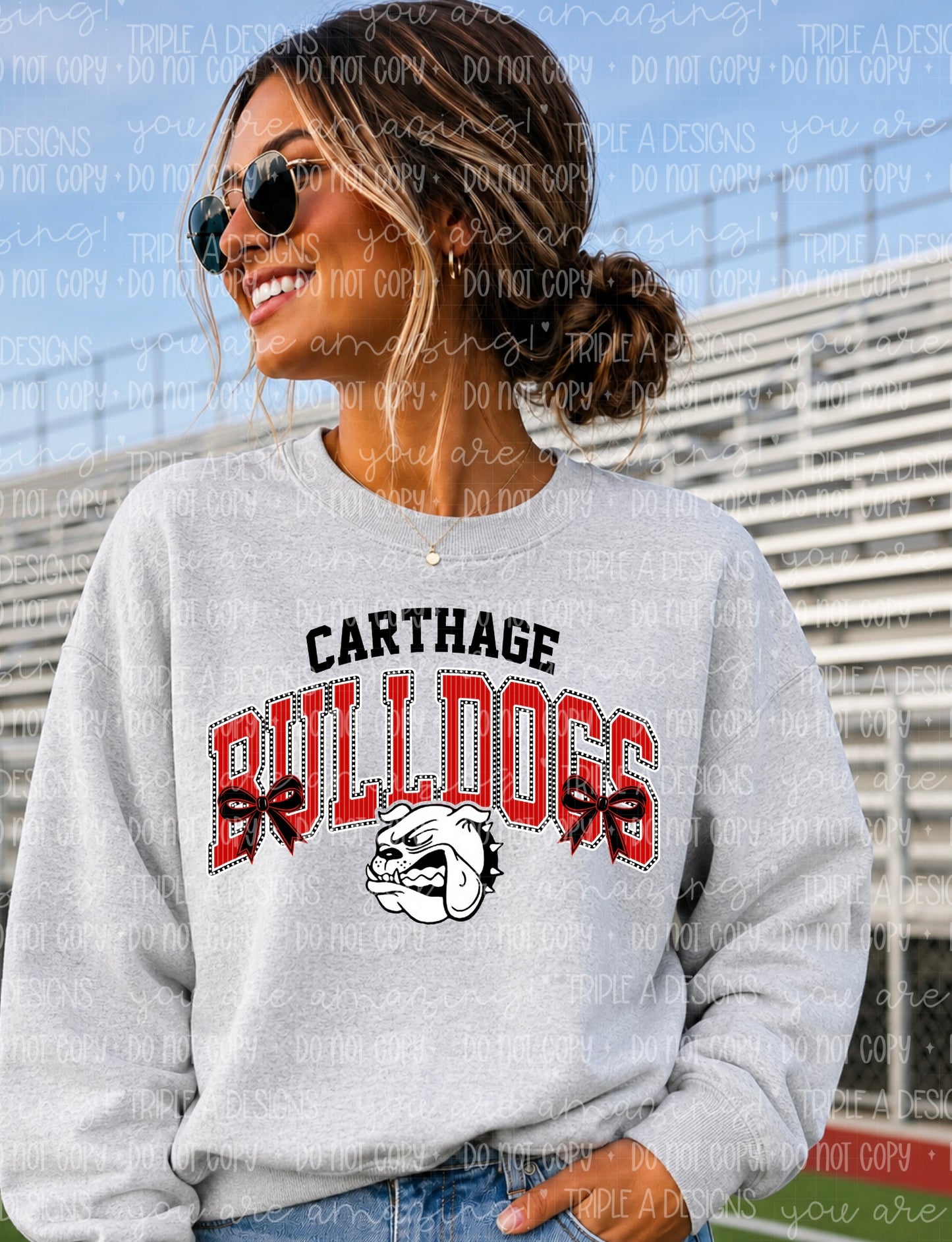 Carthage Bulldogs Mascot Bows Design- Short Sleeve Tee, Long Sleeve Tee, Sweatshirt
