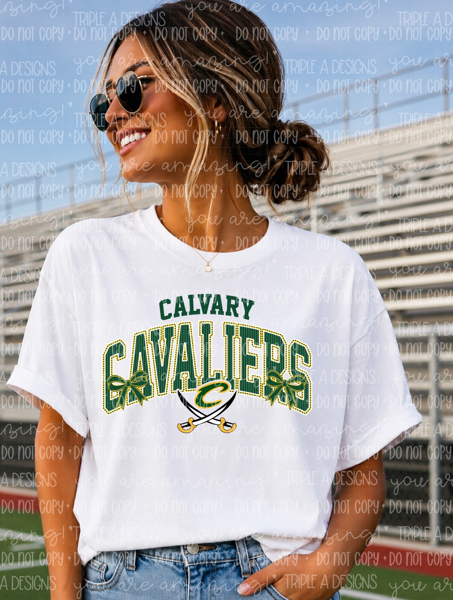 Calvary Cavaliers Mascot Bows Design- Short Sleeve Tee, Long Sleeve Tee, Sweatshirt