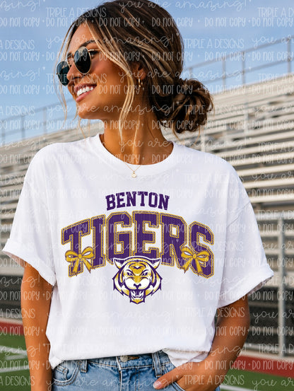 Benton Tigers Mascot Bows Design- Short Sleeve Tee, Long Sleeve Tee, Sweatshirt