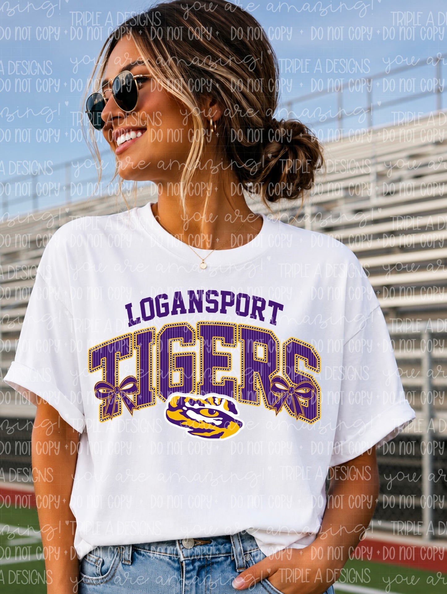 Logansport Tigers Mascot Bows Design- Short Sleeve Tee, Long Sleeve Tee, Sweatshirt