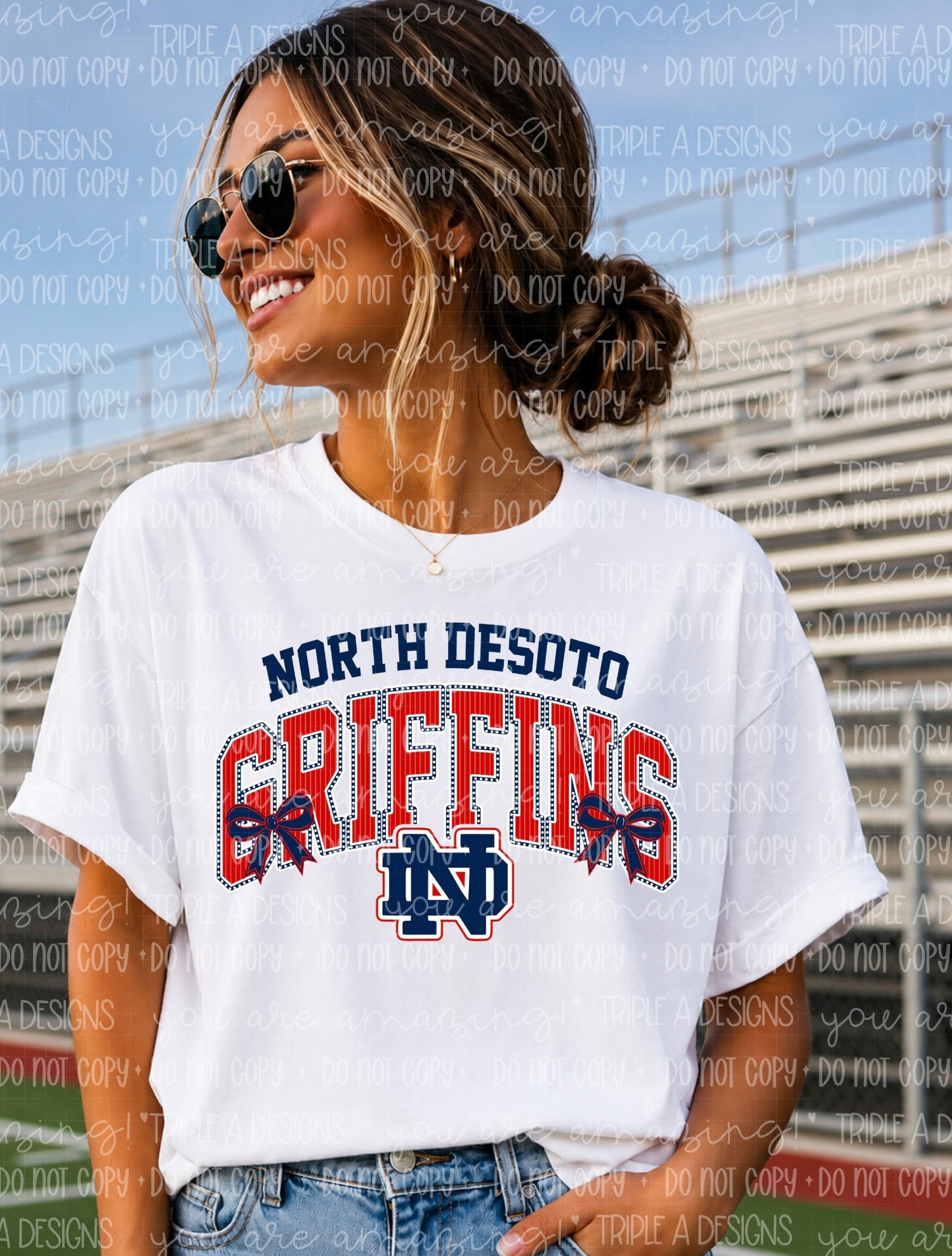 North Desoto Griffins Logo Bows Design- Short Sleeve Tee, Long Sleeve Tee, Sweatshirt