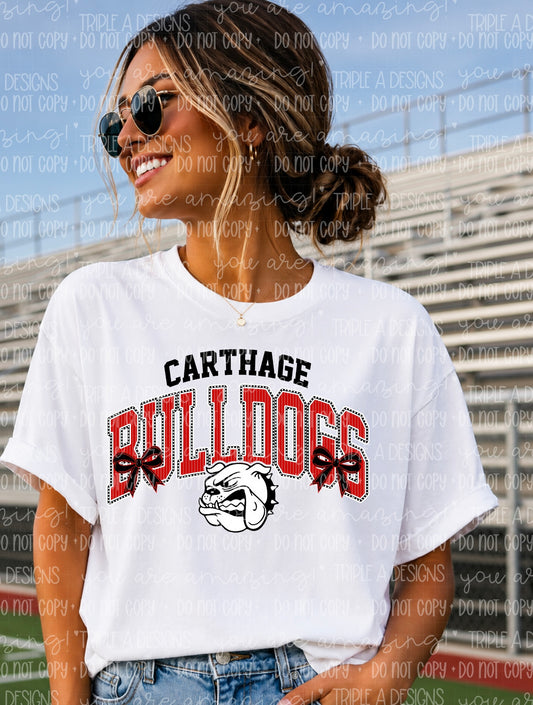 Carthage Bulldogs Mascot Bows Design- Short Sleeve Tee, Long Sleeve Tee, Sweatshirt