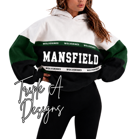 PRE-ORDER (ENDS July 27th, ETA OCTOBER) Mansfield Wolverines Embroidered Color Block Hoodie, Sweatshirt