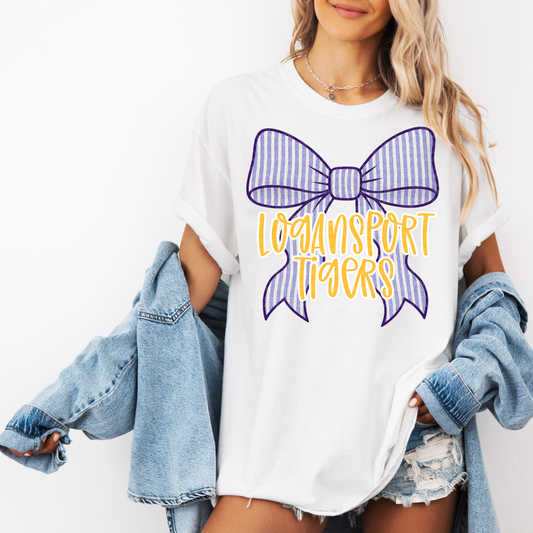 Logansport Tigers/Seersucker Bow-Short Sleeve Tee, Long Sleeve Tee, Sweatshirt