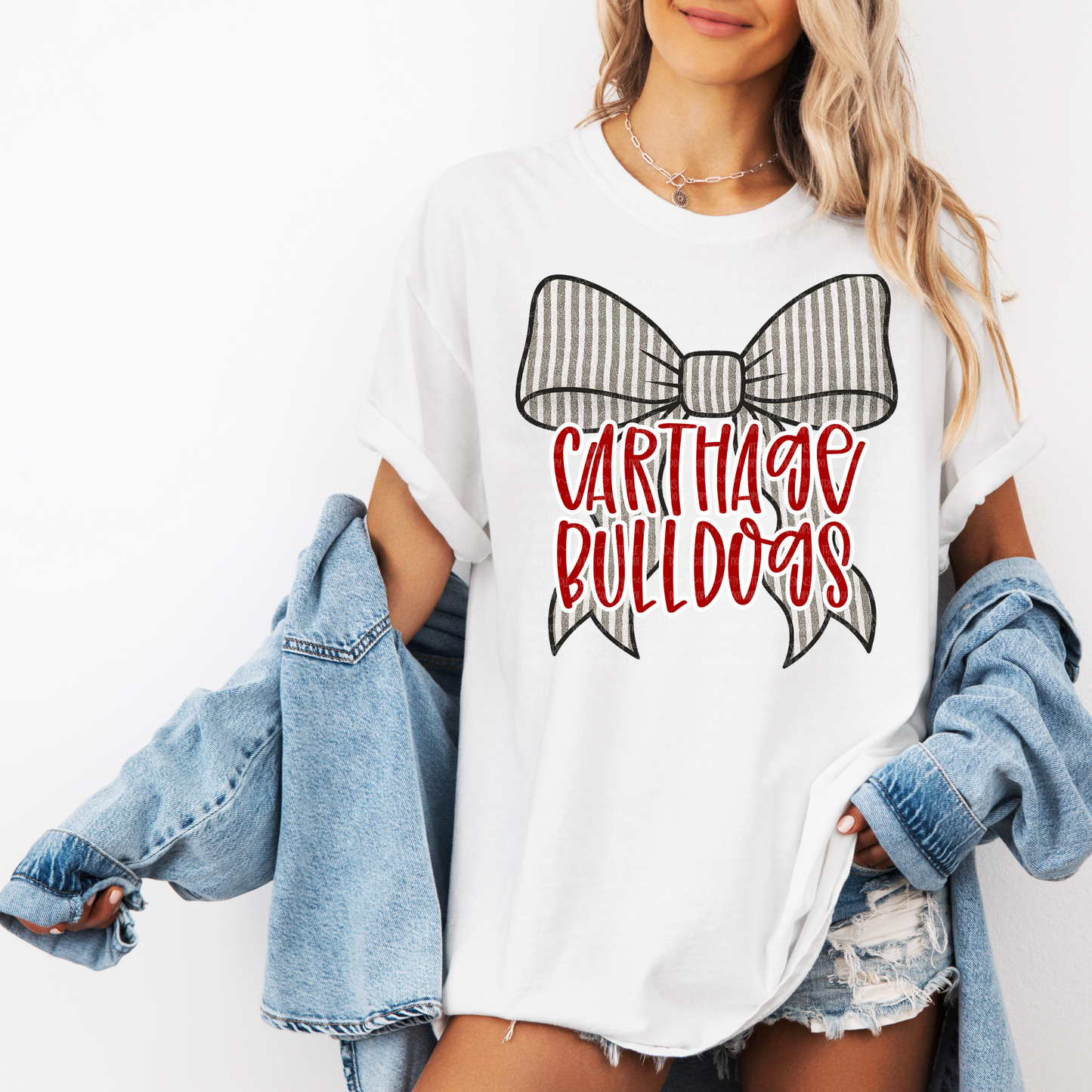 Carthage Bulldogs/Seersucker Bow-Short Sleeve Tee, Long Sleeve Tee, Sweatshirt