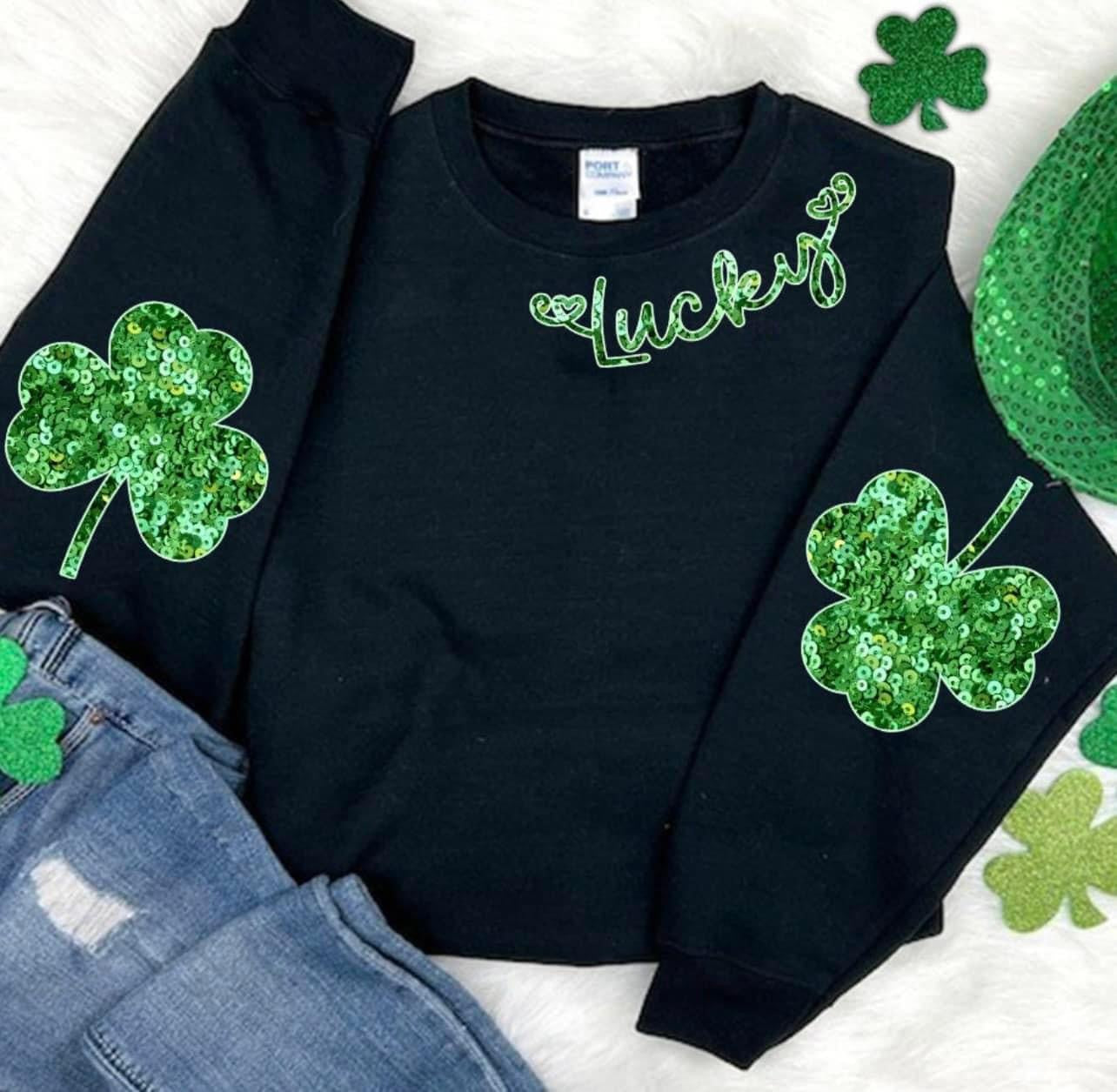 St. Patrick’s Day Faux Sequins Lucky Design - Long Sleeve Tee, Sweatshirt