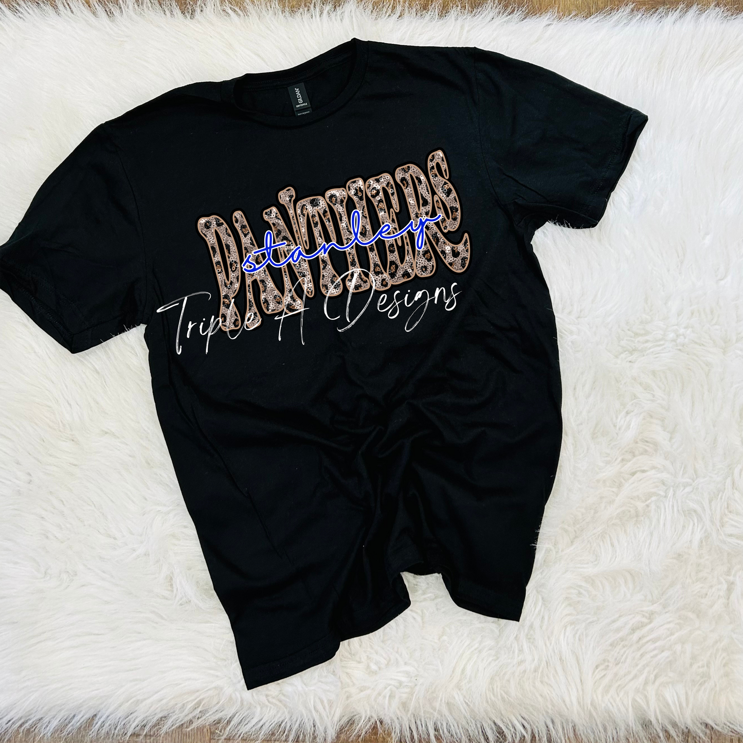 Faux Leopard Sequins "Panthers" -Short Sleeve Tee