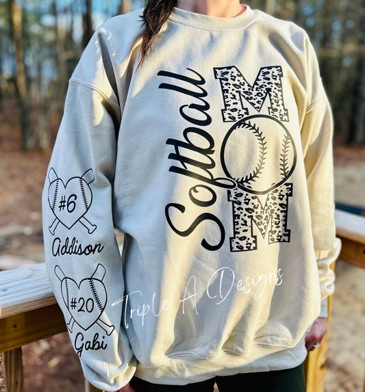 Softball Mom w/ Names on Sleeves - Adult Long Sleeve Tee, Sweatshirt