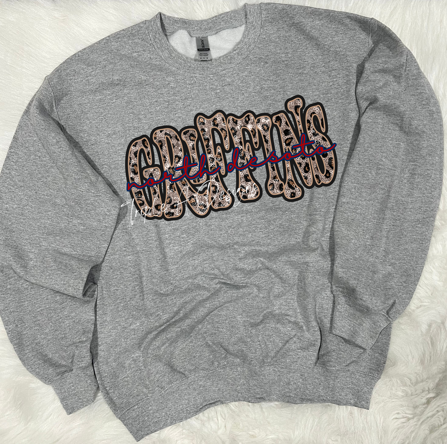 Faux Leopard Sequins "Griffins" -Long Sleeve Tee, Sweatshirt