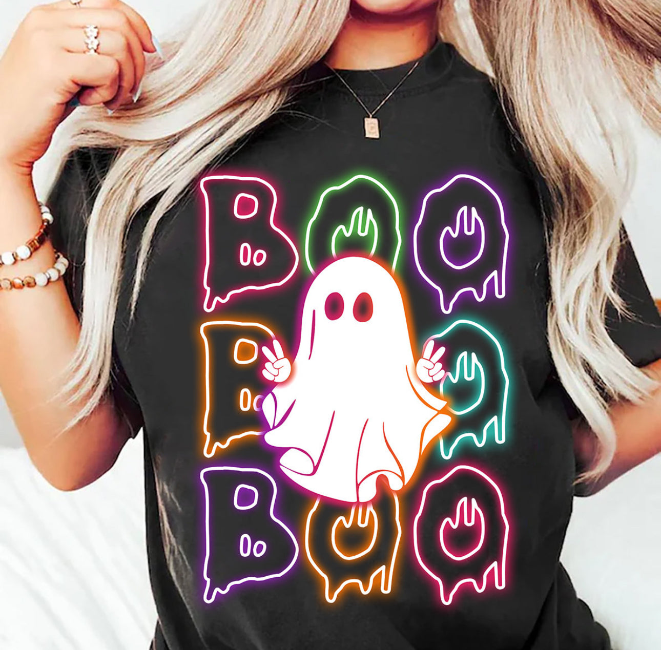 Neon Boo Ghost - Short Sleeve Tee, Long Sleeve Tee, Sweatshirt