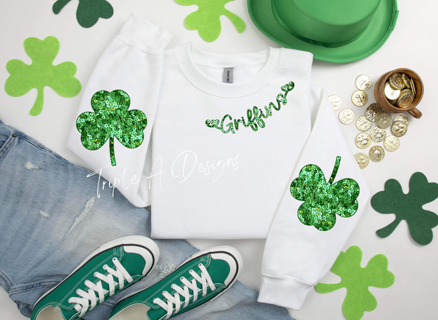 St. Patrick’s Day Faux Sequins North Desoto Griffins - Long Sleeve Tee, Sweatshirt