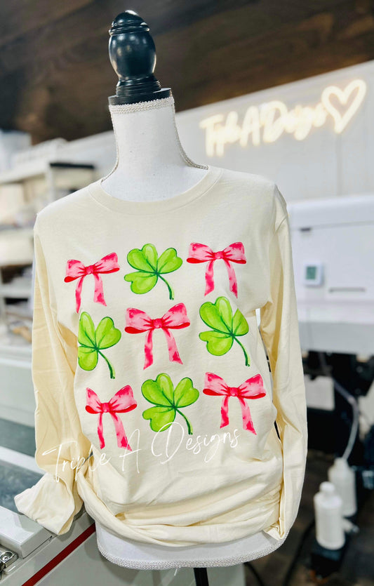 St. Patty’s Day Coquette Bow - Bella Canvas Short Sleeve Tee, Long Sleeve Tee