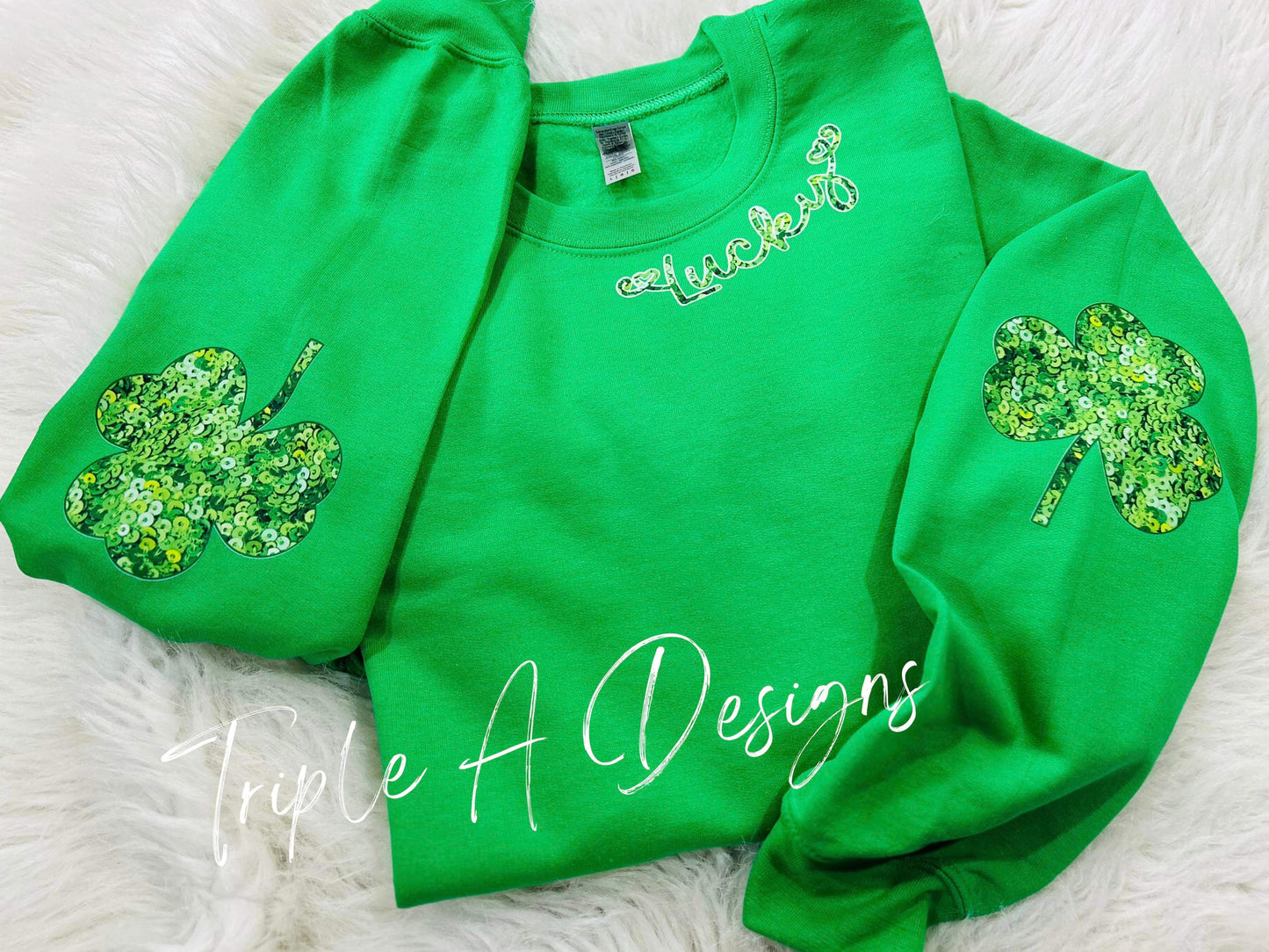 St. Patrick’s Day Faux Sequins Lucky Design - Long Sleeve Tee, Sweatshirt