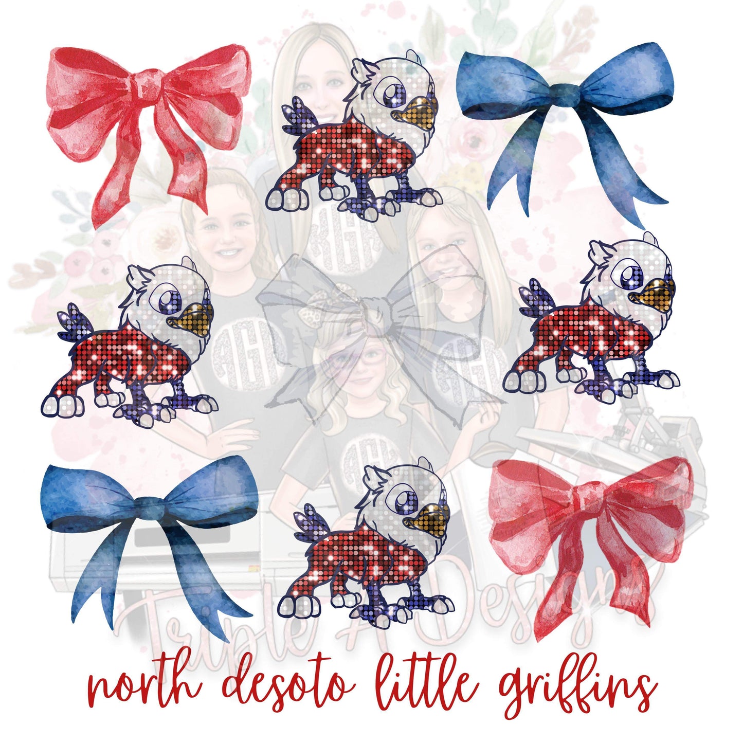 North Desoto Griffins Coquette Bow Print - DTF Transfer