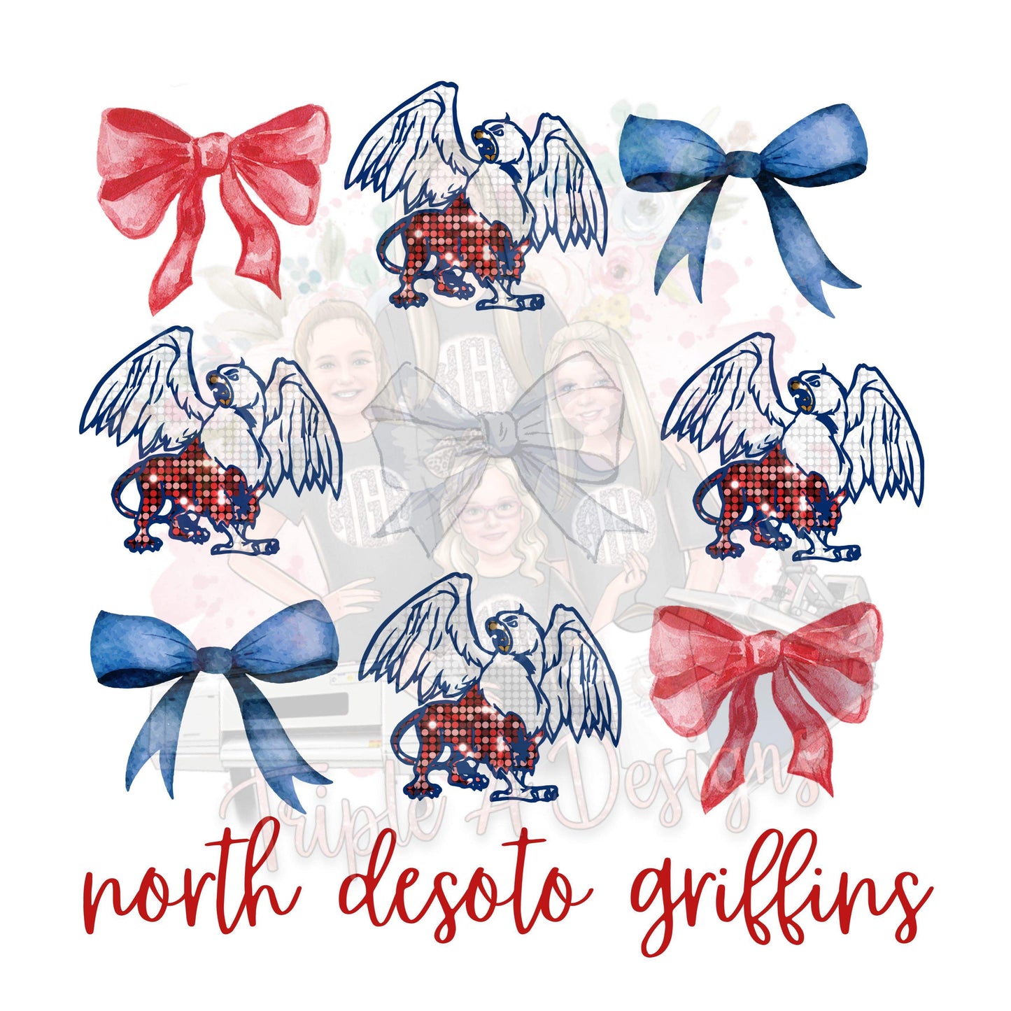 North Desoto Griffins Coquette Bow Print - DTF Transfer