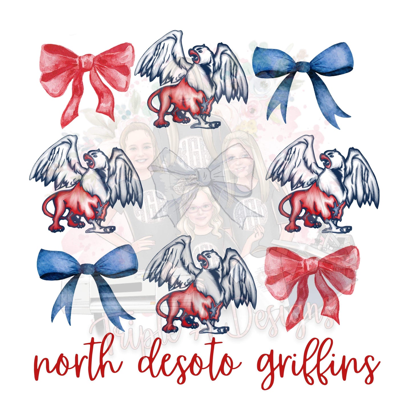 North Desoto Griffins Coquette Bow Print - DTF Transfer