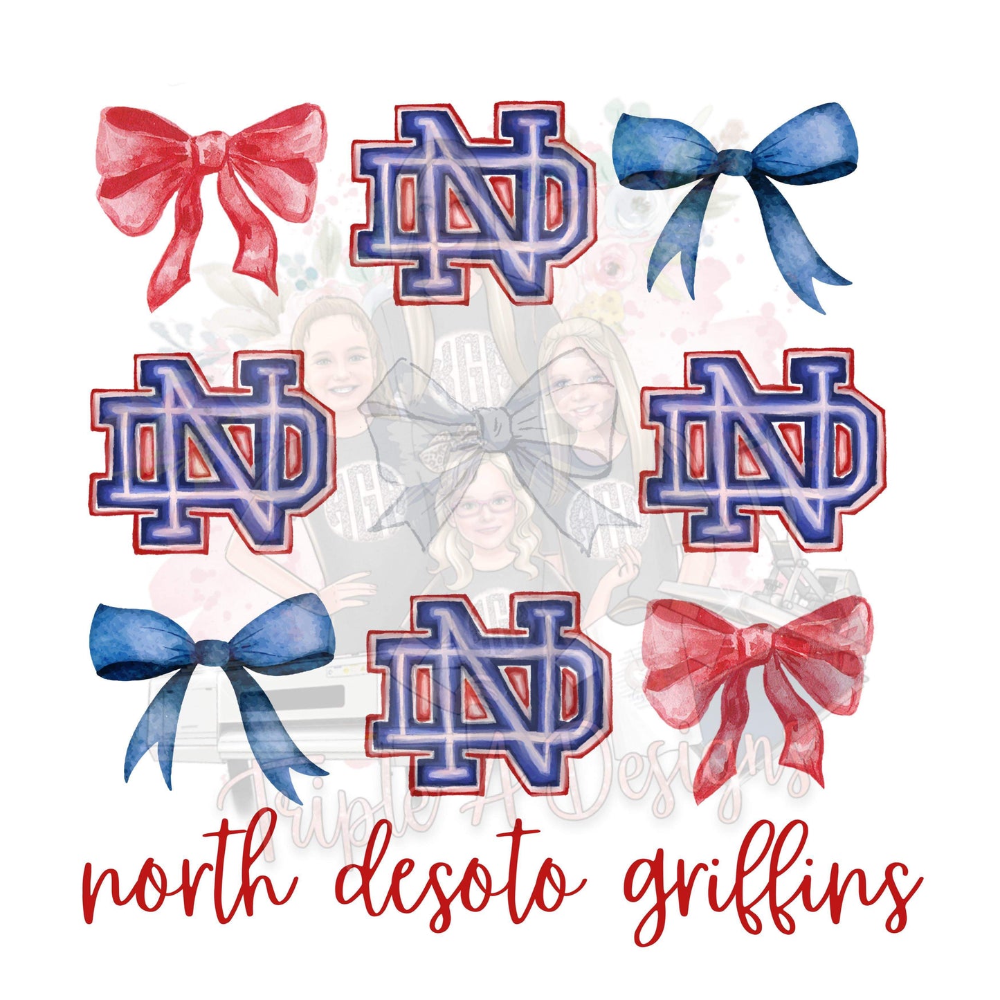 North Desoto Griffins Coquette Bow Print - DTF Transfer