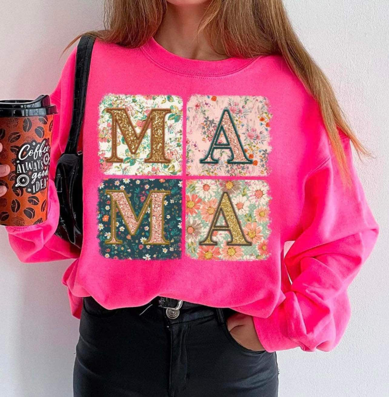 Floral Print MAMA - Adult Short Sleeve Tee, Long Sleeve, Sweatshirt