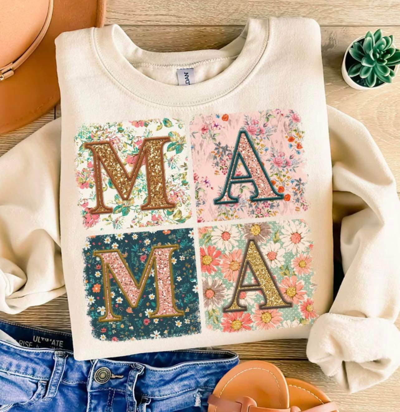 Floral Print MAMA - Adult Short Sleeve Tee, Long Sleeve, Sweatshirt