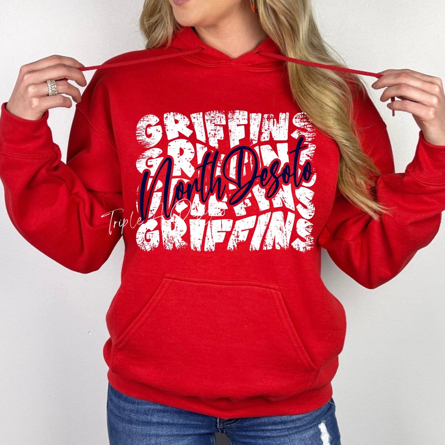 North Desoto Griffins Distressed Wave - Faux Sequins- Short Sleeve Tee, Long Sleeve Tee, Sweatshirt, Hoodie