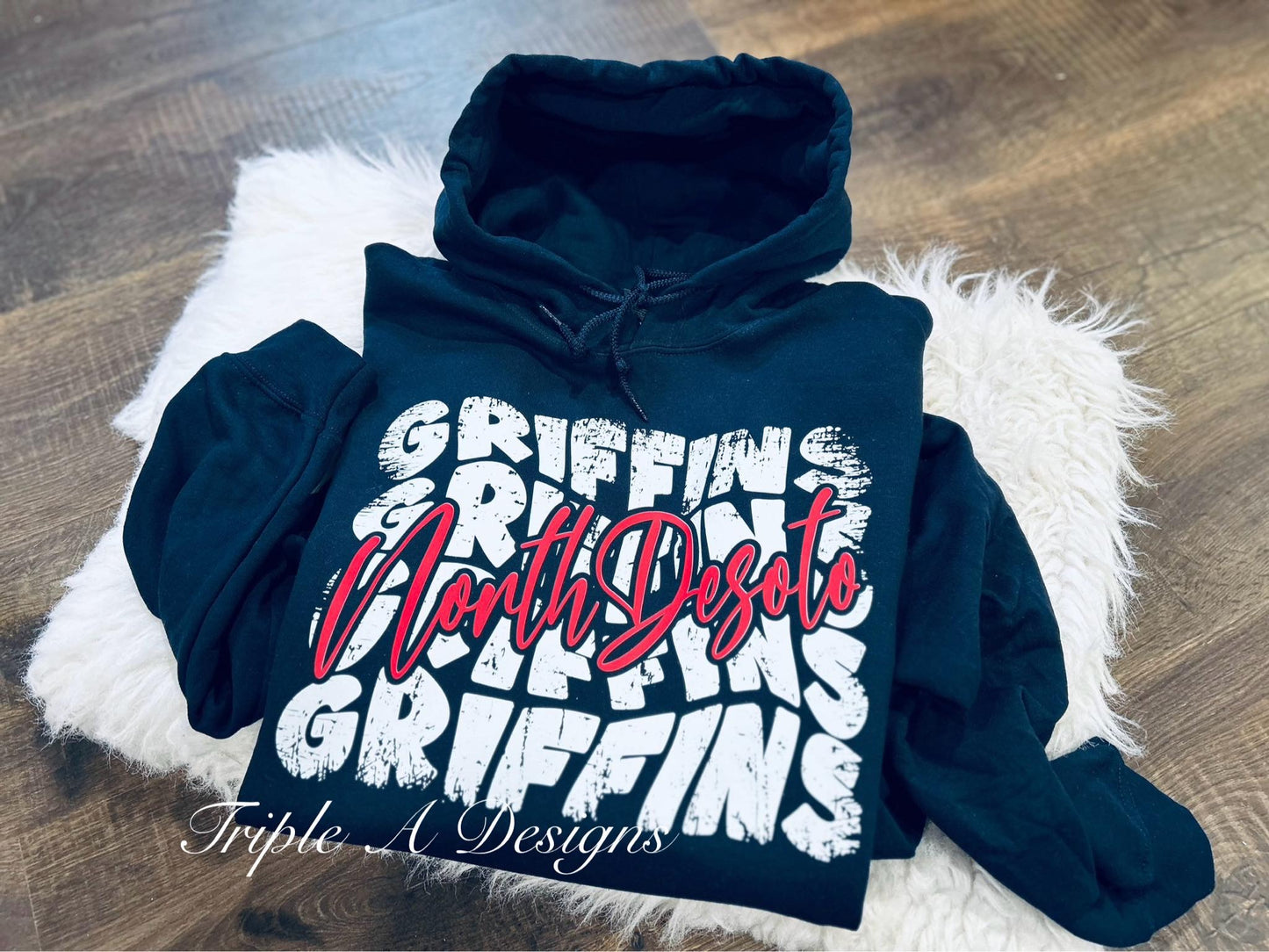 North Desoto Griffins Distressed Wave - Faux Sequins- Short Sleeve Tee, Long Sleeve Tee, Sweatshirt, Hoodie