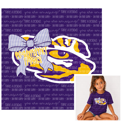 Logansport Tigers Tiger Eye/Seersucker Bow-Short Sleeve Tee, Long Sleeve Tee, Sweatshirt