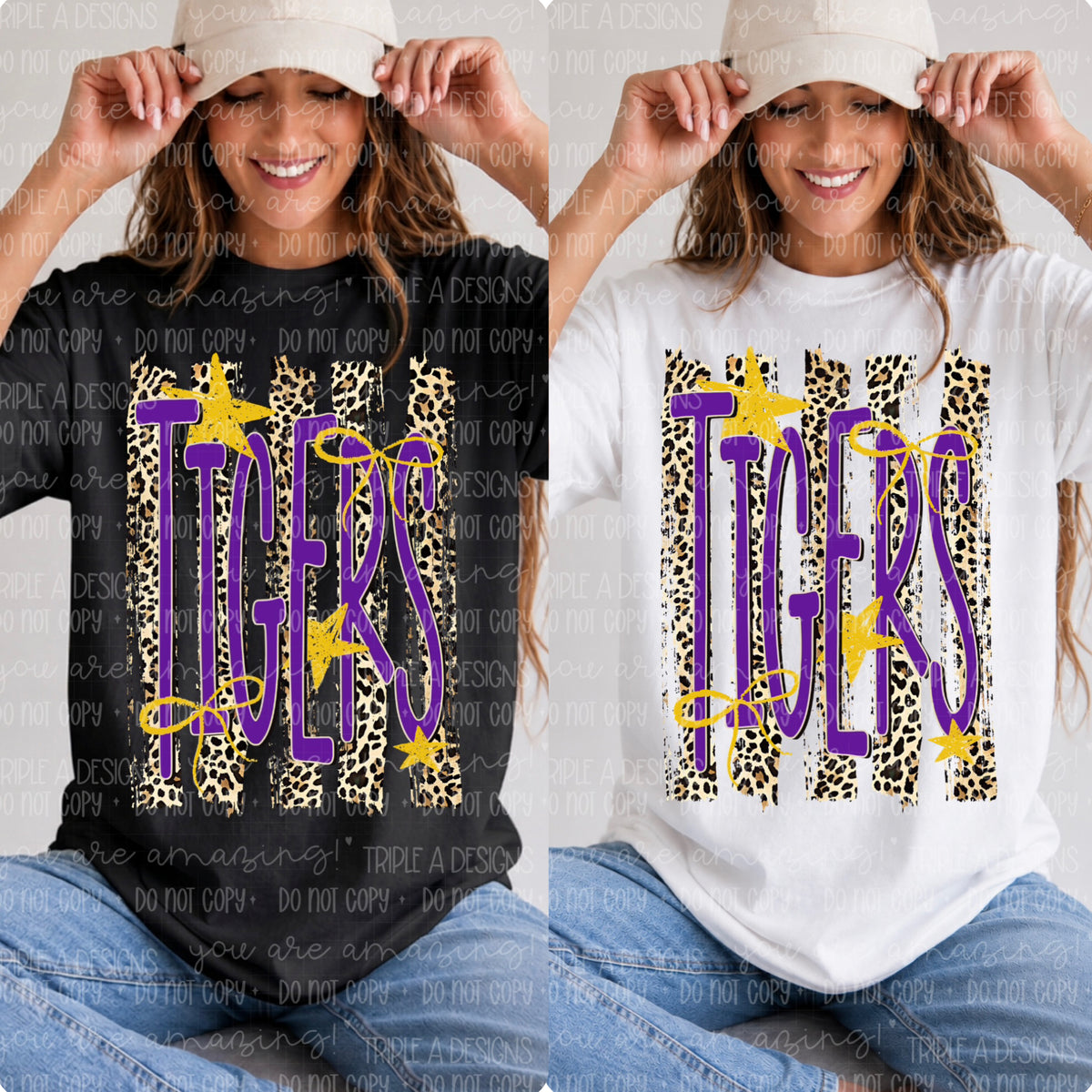 Tigers Leopard/Stars/Bows- Short Sleeve Tee, Long Sleeve Tee, Sweatshirt