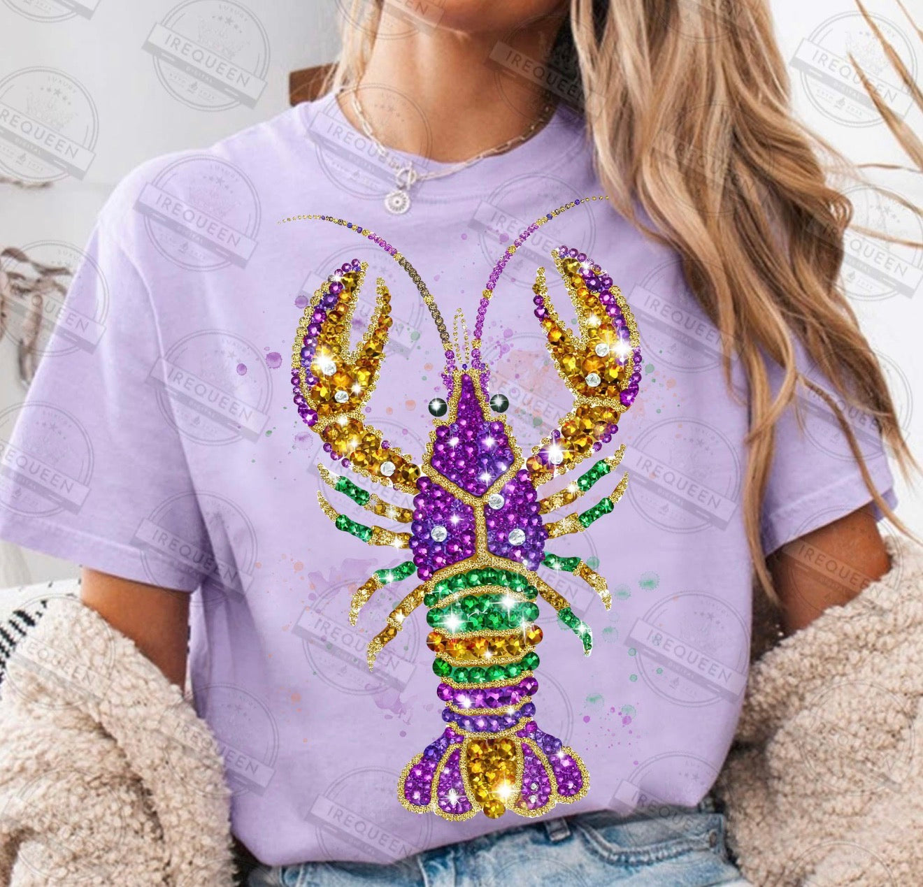 Mardi Gras Rhinestone Crawfish - DTF Transfer