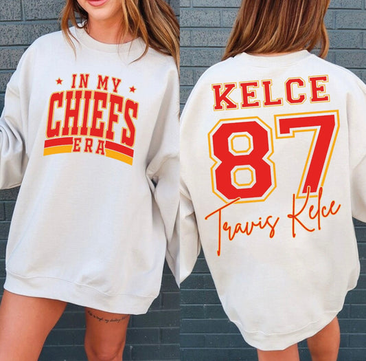 "In My Chiefs Era/Kelce 87 Solid" - Adult Long Sleeve Tee, Sweatshirt