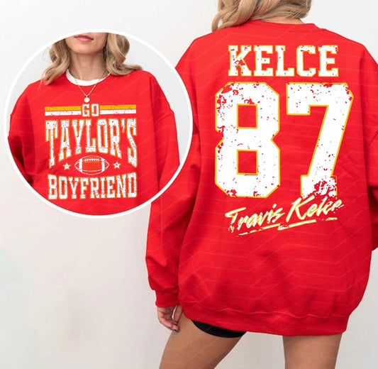 "Go Taylor's Boyfriend/Kelce 87 Solid" - Adult Long Sleeve Tee, Sweatshirt